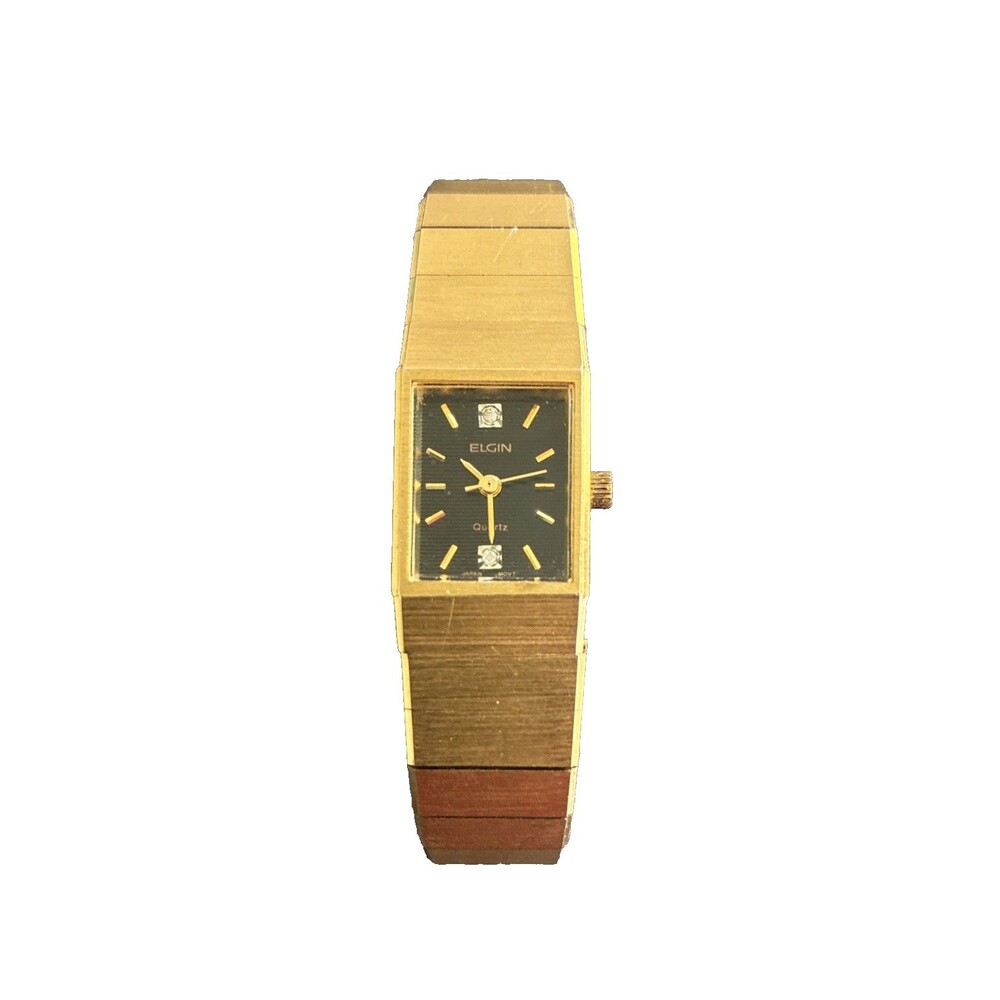 Vintage Elgin Diamond Quartz Ladies Gold Tone Wrist Watch 2Y51 Needs Battery